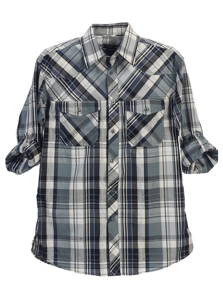 boys long sleeve roll up plaid checked shirt