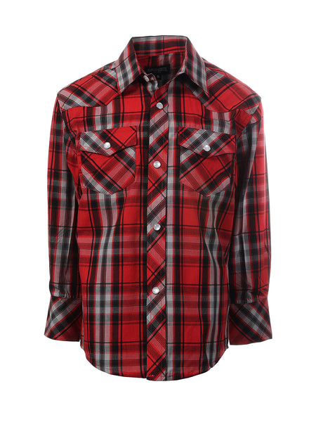 Boys Plaid Long Sleeve Pearl Snaps Shirt