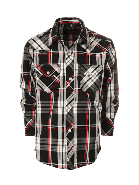 Boys Plaid Long Sleeve Pearl Snaps Shirt