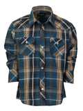 Boys Plaid Long Sleeve Pearl Snaps Shirt