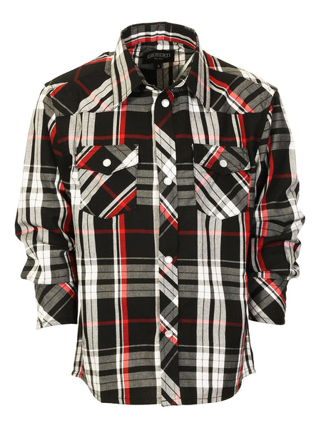 Boys Plaid Long Sleeve Pearl Snaps Shirt