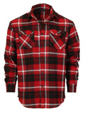 Mens Long Sleeve Flannel Plaid Checked Double Pocketed Shirt