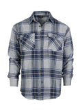 Mens Long Sleeve Flannel Plaid Checked Double Pocketed Shirt