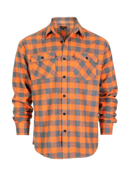 Mens Long Sleeve Flannel Plaid Checked Double Pocketed Shirt