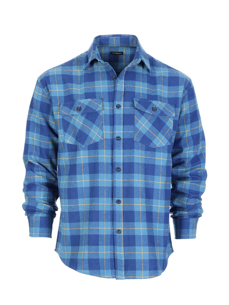 Mens Long Sleeve Flannel Plaid Checked Double Pocketed Shirt