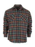 Mens Long Sleeve Flannel Plaid Checked Double Pocketed Shirt