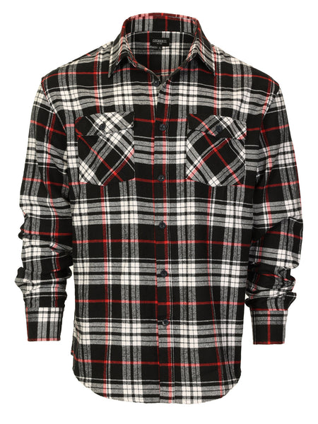 Mens Long Sleeve Flannel Plaid Checked Double Pocketed Shirt