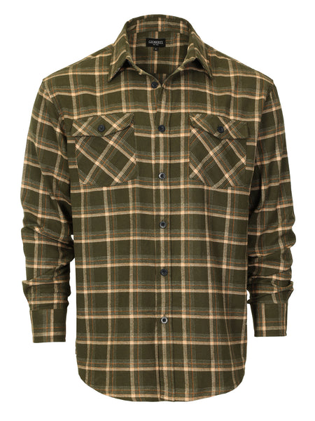 Mens Long Sleeve Flannel Plaid Checked Double Pocketed Shirt