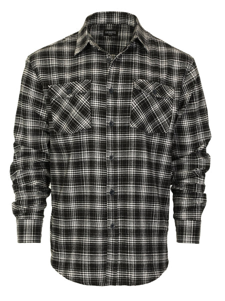 Mens Long Sleeve Flannel Plaid Checked Double Pocketed Shirt