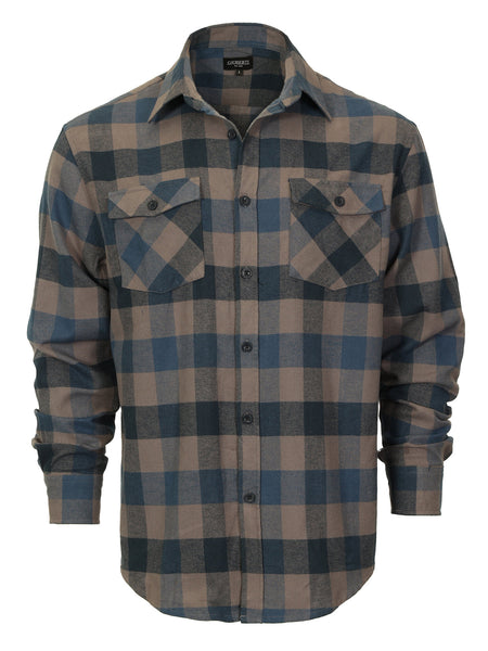 Mens Long Sleeve Flannel Plaid Checked Double Pocketed Shirt
