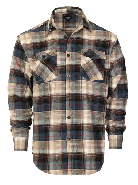 Mens Long Sleeve Flannel Plaid Checked Double Pocketed Shirt