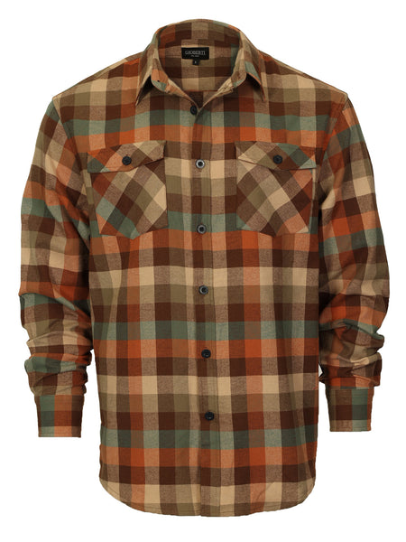 Mens Long Sleeve Flannel Plaid Checked Double Pocketed Shirt