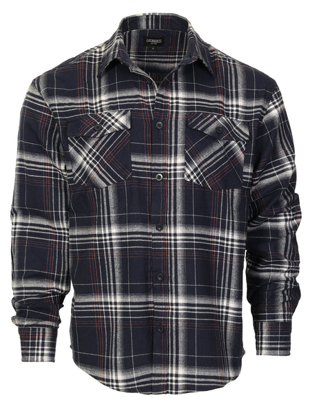 Mens Long Sleeve Flannel Plaid Checked Double Pocketed Shirt