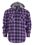 Mens Casual long-sleeve Removable Hood Plaid Checked Flannel Button Down