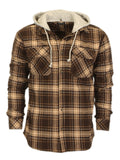 Mens Casual long-sleeve Removable Hood Plaid Checked Flannel Button Down