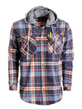 Mens Casual long-sleeve Removable Hood Plaid Checked Flannel Button Down