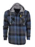 Mens Casual long-sleeve Removable Hood Plaid Checked Flannel Button Down