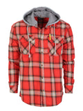 Mens Casual long-sleeve Removable Hood Plaid Checked Flannel Button Down