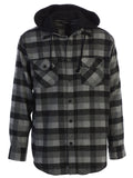 Mens Casual long-sleeve Removable Hood Plaid Checked Flannel Button Down