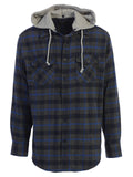 Mens Casual long-sleeve Removable Hood Plaid Checked Flannel Button Down