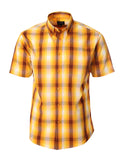 Mens Casual Plaid Short Sleeve Button Down Shirt