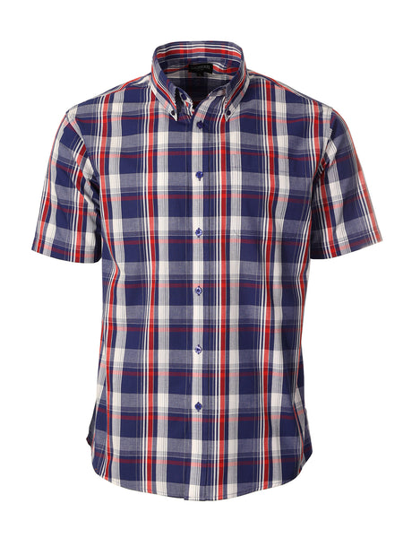 Mens Casual Plaid Short Sleeve Button Down Shirt