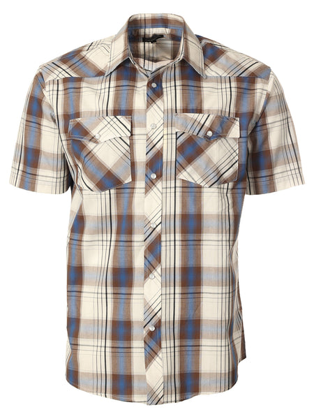 Mens Casual Plaid Short Sleeve Button Down Shirt