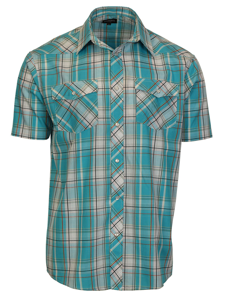 Mens Casual Plaid Short Sleeve Button Down Shirt