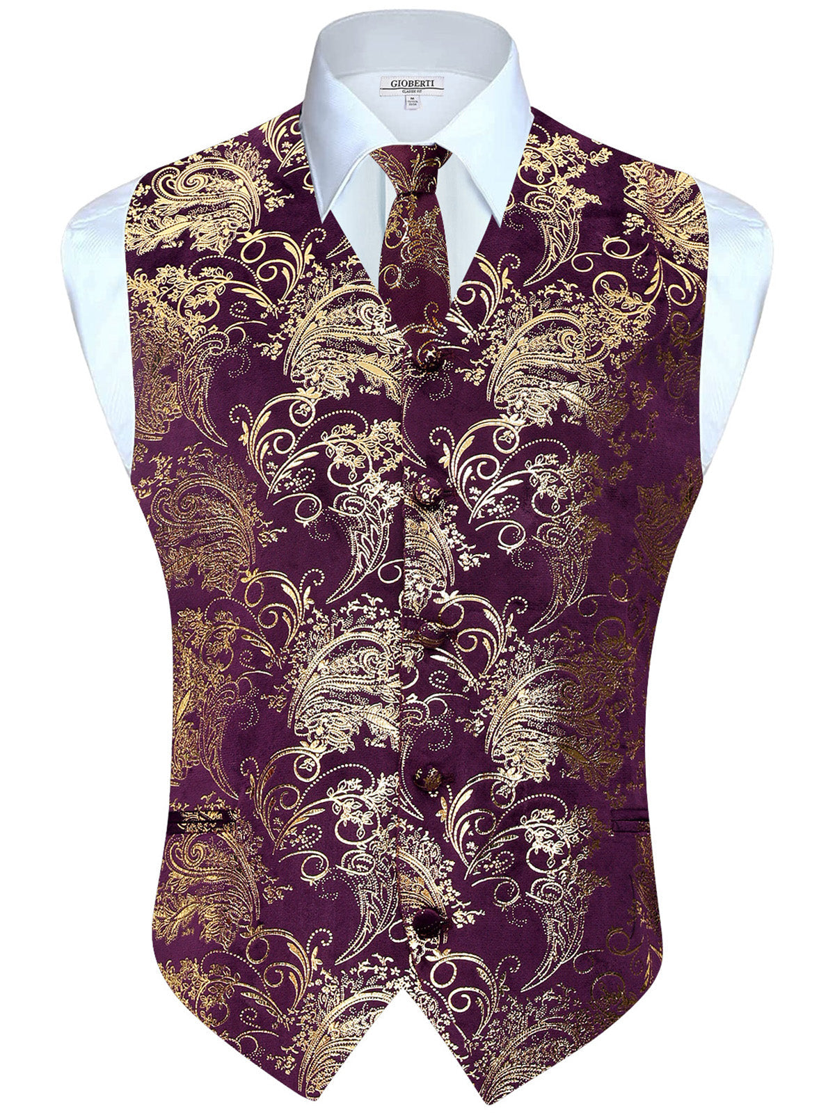 Gioberti Men's Adjustable Satin And Paisley Cummerbund Set With Formal Bow Tie And Pocket Square